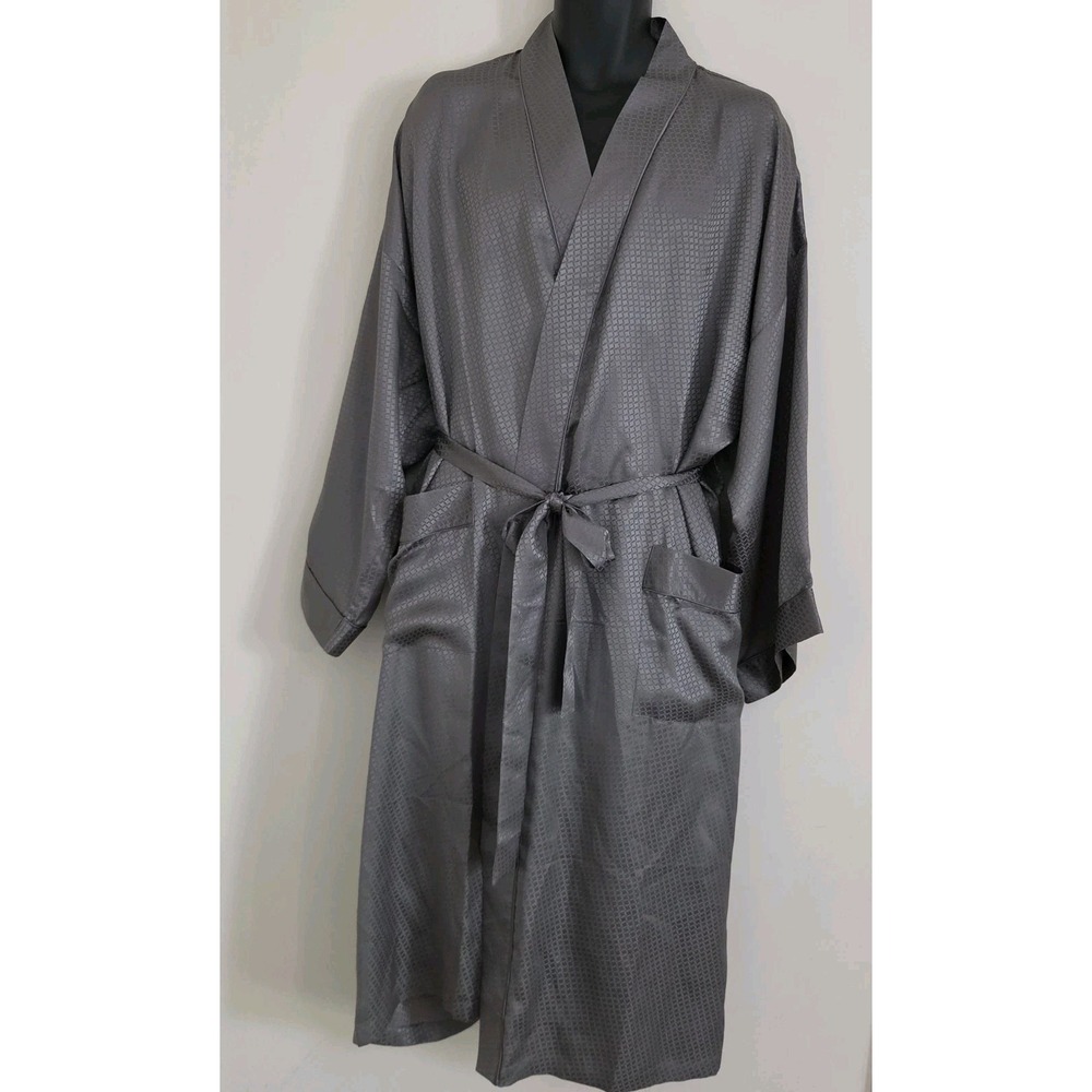 Murano Mens Silk Robe Gray Jacquard Basketweave Pattern W/ Belt O/S
